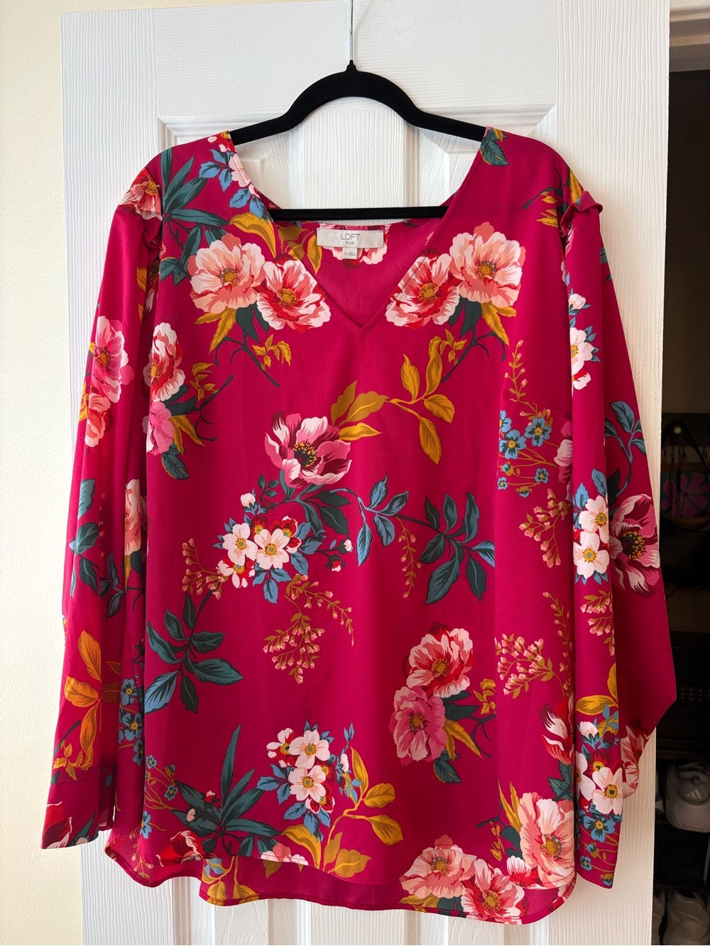 LOFT Hot Pink Floral V-Neck Blouse